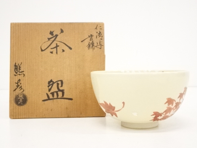 JAPANESE TEA CEREMONY / CHAWAN(TEA BOWL) / KYO WARE / NINSEI STYLE / SAKURA & MAPLE